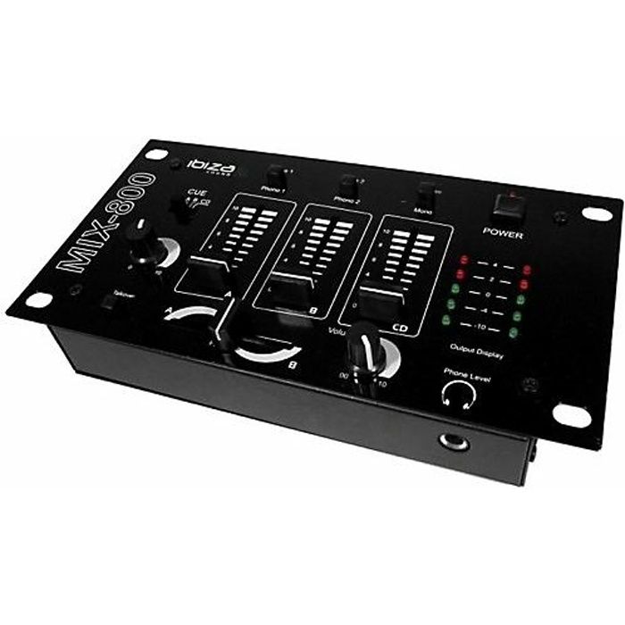 Table De Mixage Ibiza Sound MIX500 - 2 Canaux, 3 Entrées - Idéale Pour Débutants DJ