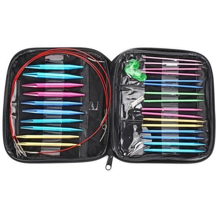 Zerodis Kit D'Aiguilles Circulaires Interchangeables Colorées - 3 à 8 Mm, 24 Pièces Avec Sac De Rangement