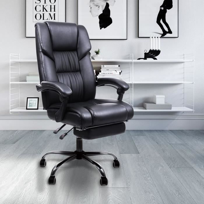 Fauteuil De Bureau cuir noir avec reposepieds  hauteur réglable