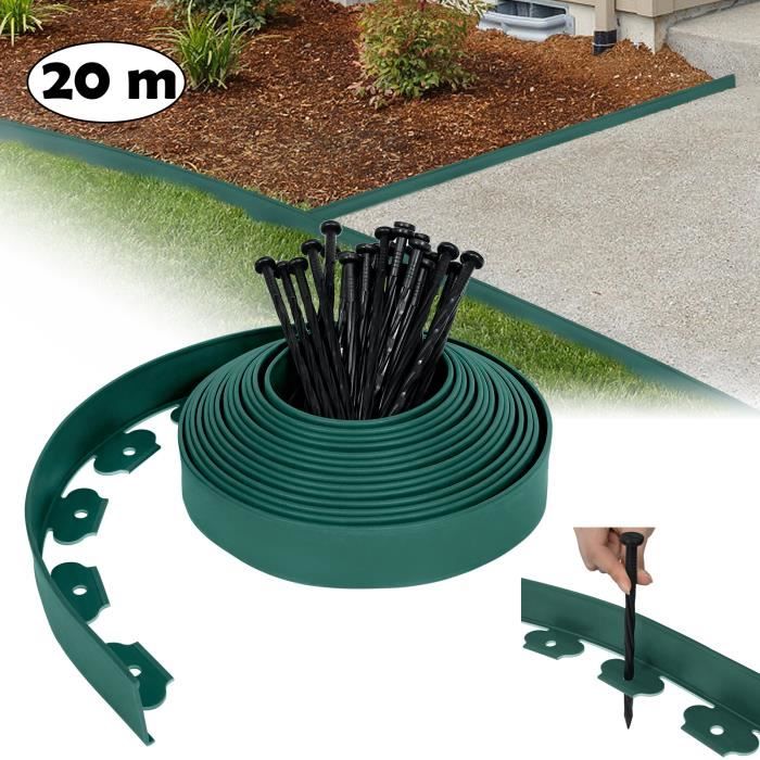 Bordure De Jardin Flexible 20 M – Hauteur 4 Cm – Noir – Plastique Robuste – Aménagement Pelouse & Parterres