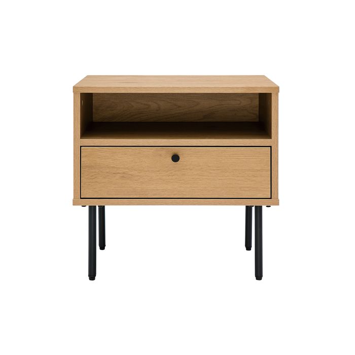 Miliboo - Table de chevet avec rangements finition bois clair chêne et métal noir PERNELLE
