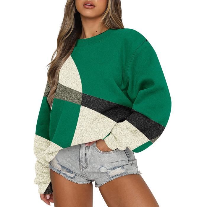 Sweat Femme Sasaquoy Pull à capuche ample de sport à la mode, haut  décontracté à manches longues, col rond, pull imprimé Vert armée Vert armée  - Cdiscount Prêt-à-Porter