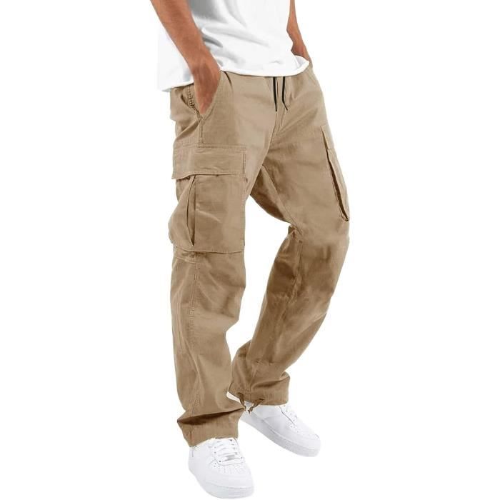 Shownicer Homme Pantalons Casual Cargo De Sport Pants Jogging Fitness Slim Fit Multi Poches Grande Taille Confortable Streetwear A Beige XS