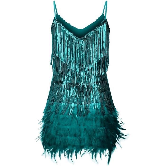 Robe Soiree Femme Paillette Costume Franges Sexy Mini Robe 2024 Vert Femme Adulte