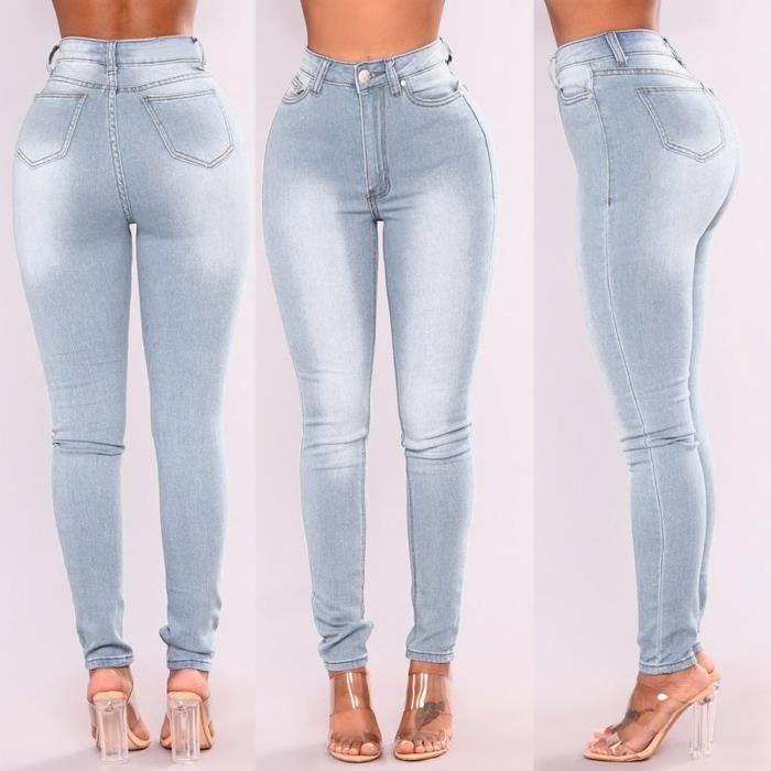 Femmes Skinny Denim Pantalons Jeans taille haute stretch Pantalon Slim  Crayon<>-856