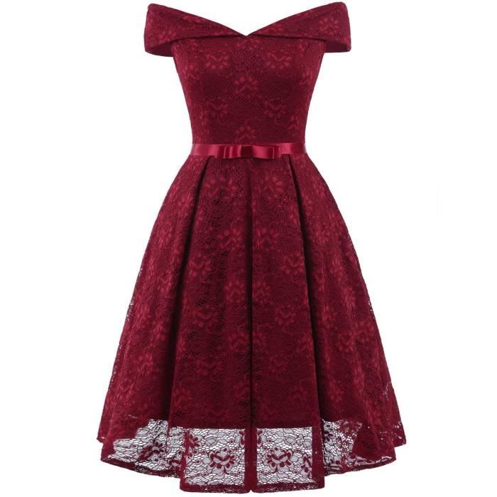 Femme Robe de Soir e en dentelle avec n ud Collier Sans bretelles