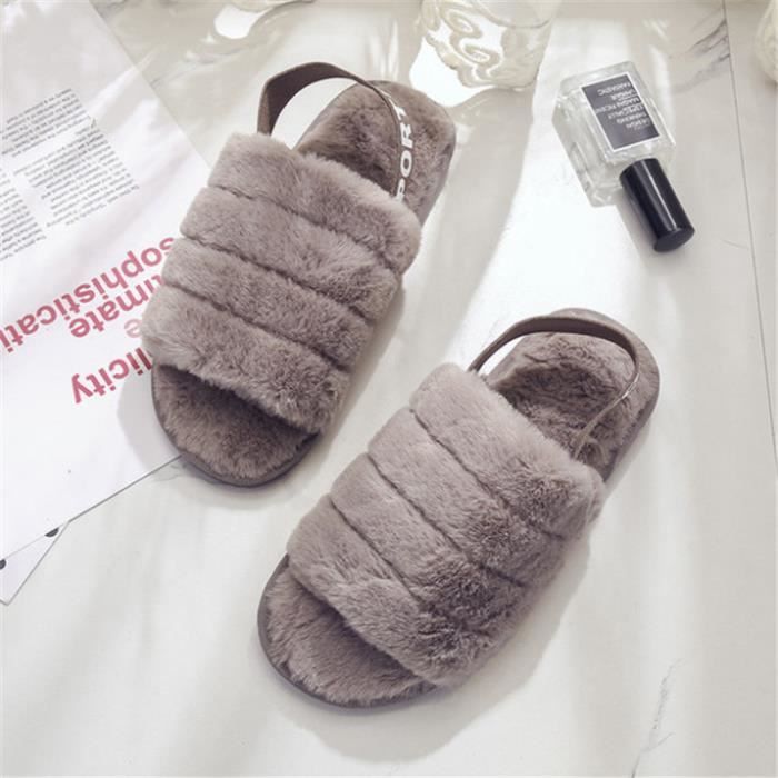 Pantoufles en peluche pour femme Marron XY Tongs