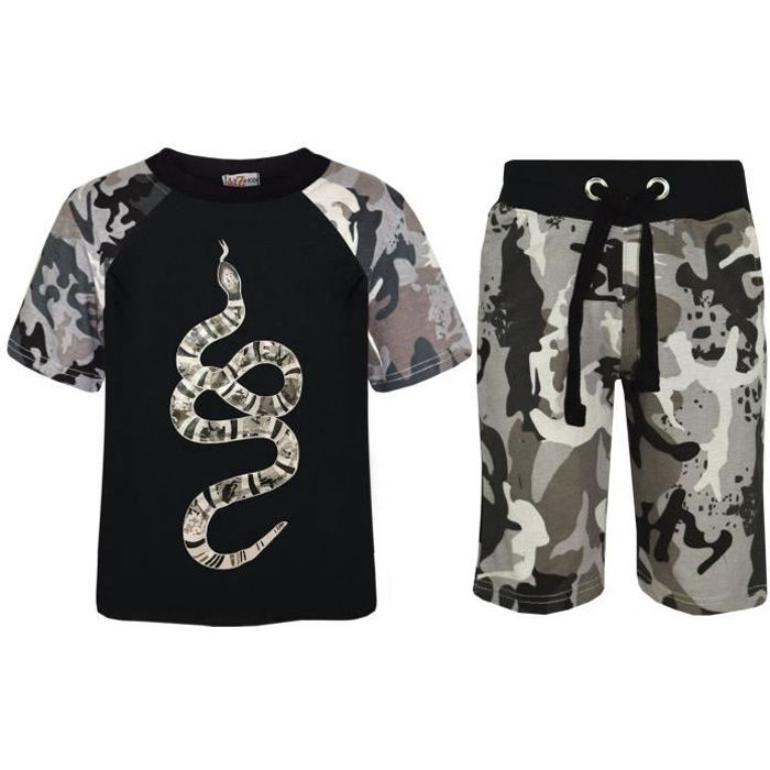 Ensemble T-shirt et short à imprimé Snake camouflage pour garçons 5-13 ans