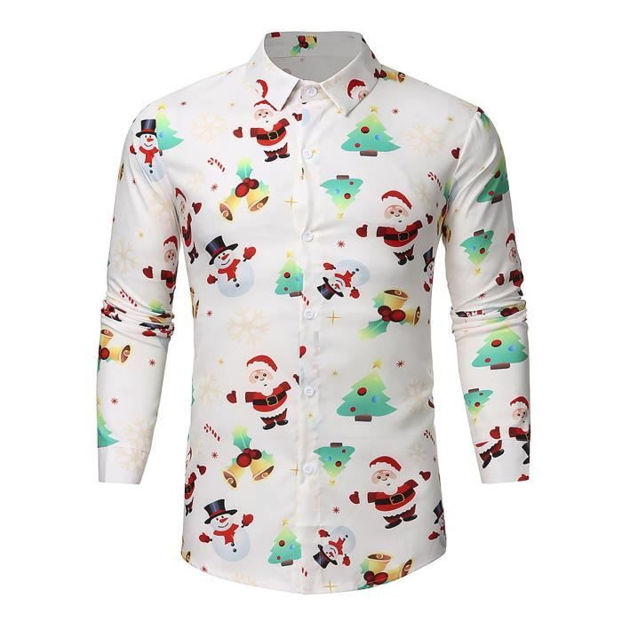 Chemise Chemisier de noel imprime cerf pour homme chemise de noel col montant manches longues vetements d automne WHITE A3323 Blanc Cdiscount Pret a Porter