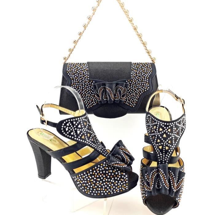 Ensemble de chaussures et sacs a talons hauts pour femmes couleur peche style fait a la main de fete Noir Achat Vente Escarpins femme pas cher Cdiscount