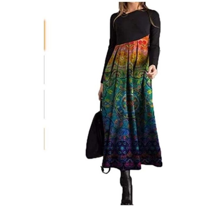 Robe Femme Florale Lâche Automne-Hiver Robe Manches Longues Demi Col