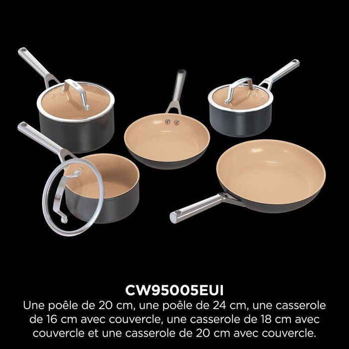 Batterie de cuisine 5 pièces céramique - Ninja - ExtendedLife CW95005EUI - 2 poêles + 3 casseroles - Sans PFAS - Garantie 5 ans