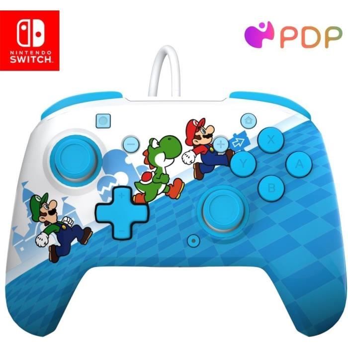 Manette filaire - PDP - Super Mario Rematch - Nintendo Switch - Câble 3 m - Licence officielle Nintendo - Motif Mario Escape - Bleu
