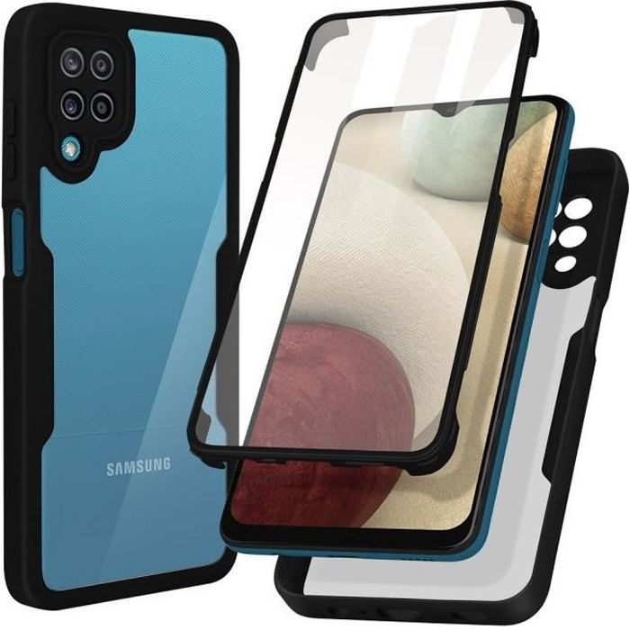 Coque pour Samsung Galaxy A12 Magnétique Adsorption Technologie Cover 360 Degrés Avant et Arrière Verre Trempé Étui Transparent Flip Case Ultra Mince Aluminium Métal Bumper 