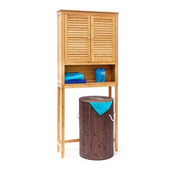 Relaxdays Meuble Dessus Machine à Laver Bambou Salle de Bain LAMELL Armoire  Colonne étagère avec Portes HxlxP: 170 x 70 x 22,5 cm - Cdiscount Maison