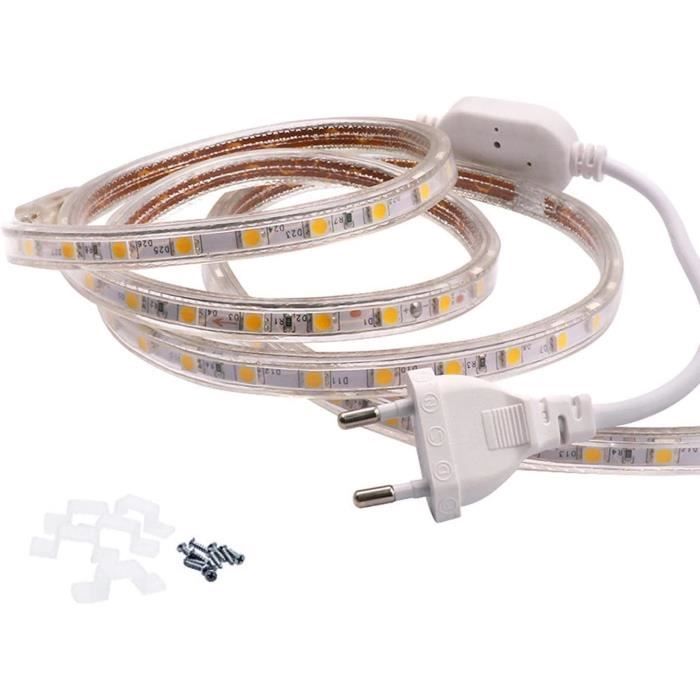 Ruban LED 220V 60 LEDs/m - Bande Lumineuse étanche IP67 - Blanc Froid 25m Max