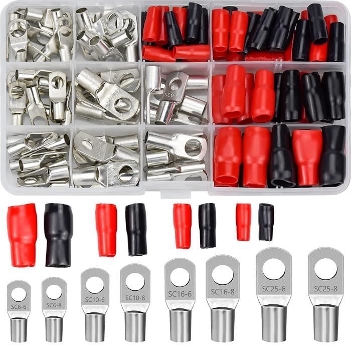 Lot De 25 Cosses Tubulaires En Cuivre étamé - Section 2,5 Mm², Trou M8, Pour Câbles De Batterie Et Installation Auto