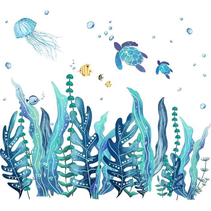 Autocollants Muraux Salle De Bain Sous-Marins - Lot Avec Baleine, Dauphin, Tortue, Poissons, Amovibles