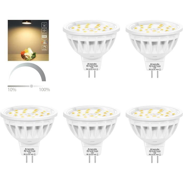 Ampoule LED GU5.3, MR16 LED 12V 5W Equivalent à 50W Lampe Halogène Blanc  Chaud 3000K, Ampoules LED Spot Non Dimmable, Lot de [6] - Cdiscount Maison
