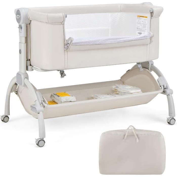 Lit Cododo Berceau Bébé Avec Matelas, 4 Roues Verrouillables, Sangles
