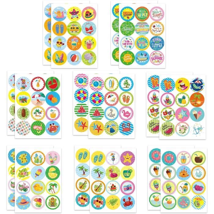 Autocollants Enfants, Hawaii Autocollants Pour Enfant 16 Feuilles Pack De Variétés Autocollants, 145 Comprenant Des Cocotier, Château, Crème Glacée, Pastèque Etc. Activites Manuelles Pour Enfants