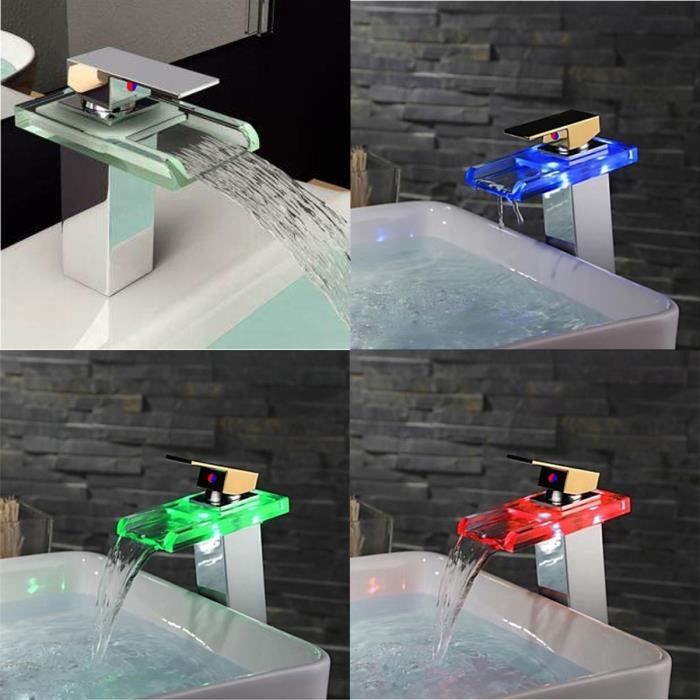 YIHUI Robinet LED Mitigeur Lumière en Verre Lavabo Cuisine Salle Bain ...