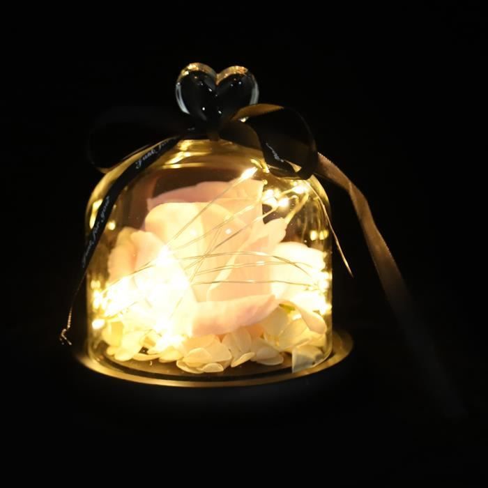 Veilleuse LOVE à LED fond blanc et fleurs séchées main image 1