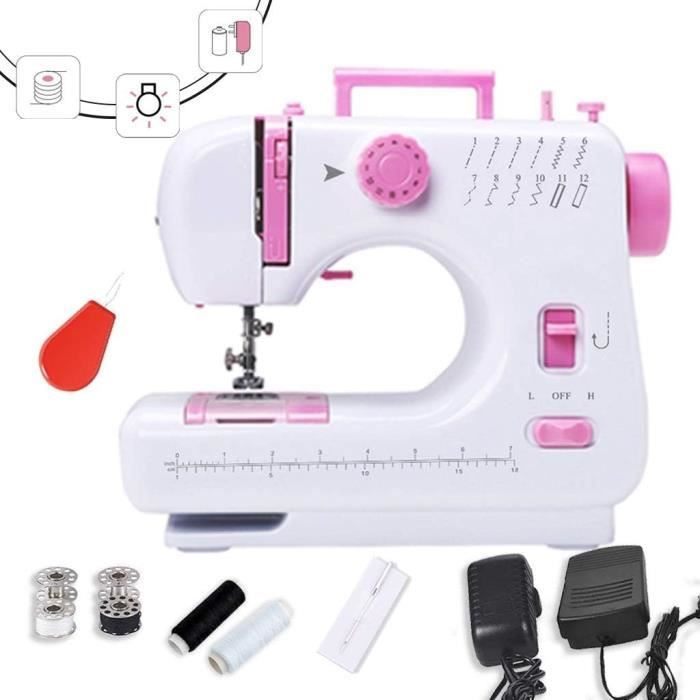 Machine à Coudre Portable Mini Avec Pédale - 2 Vitesses, 12 Points, Alimentation Piles Ou Secteur, Idéale Débutants Et Petites Réparations