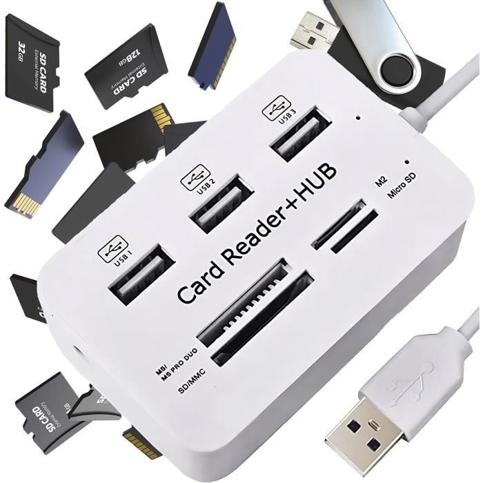 Hub Usb 7 En 1, Lecteur De Cartes, Lecteur De Carte Mémoire, 3 X Usb 2. ...