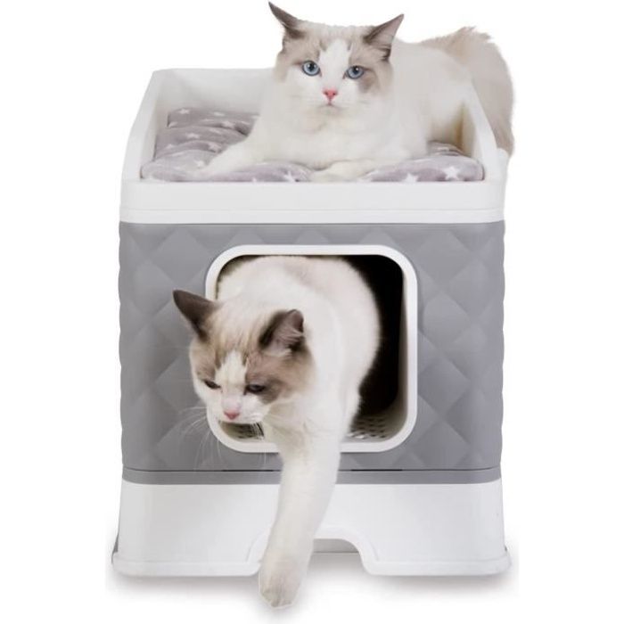 Comparer les prix de Bac à Litière Chat Fermé Maison de Toilette Chat Caisse Litière avec Tiroir et Espace de Couchage Amovible 50x38x37 cm