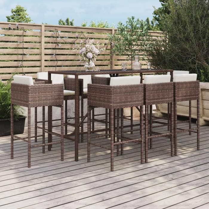 vidaXL Ensemble de bar de jardin 9 pcs poly rotin - vue 4