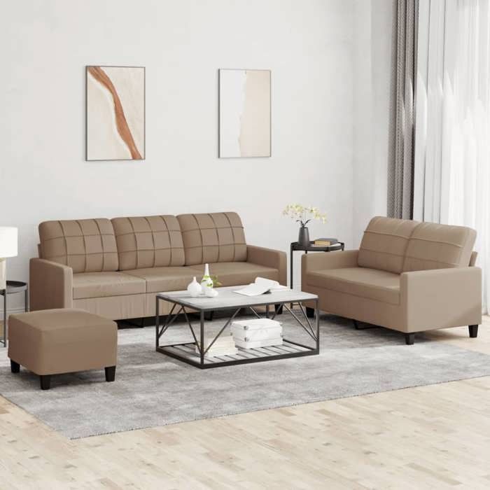 VidaXL Ensemble canapés 3 pcs Similicuir Cappuccino - vue 2