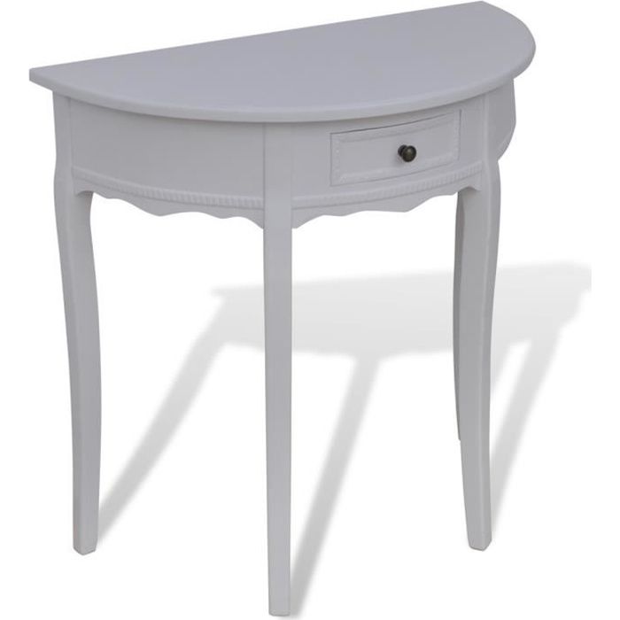 vidaXL Table console avec tiroir Demi-ronde Blanc
