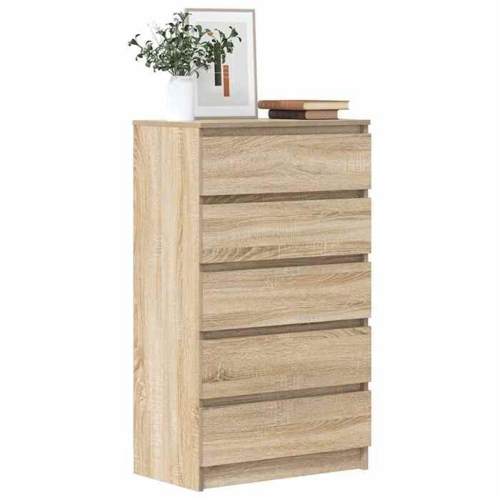 vidaXL Commode Buffet avec 5 Tiroirs Armoire de Rangement Meuble de Salle de Séjour Chambre à Coucher Moderne Chêne 823019