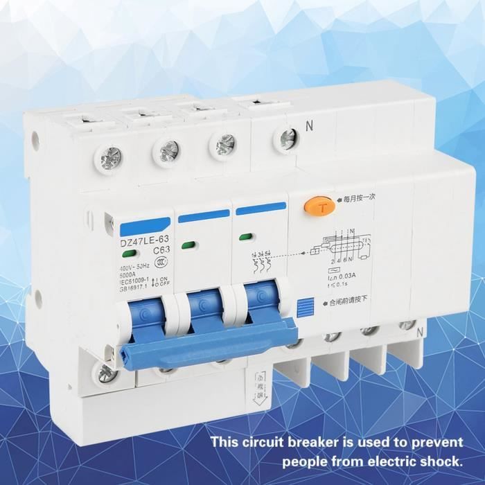 Disjoncteur Différentiel RCCB 63A 3P+N Type A 30mA 230V – Protection Fuite Électrique Triphasé 6kA