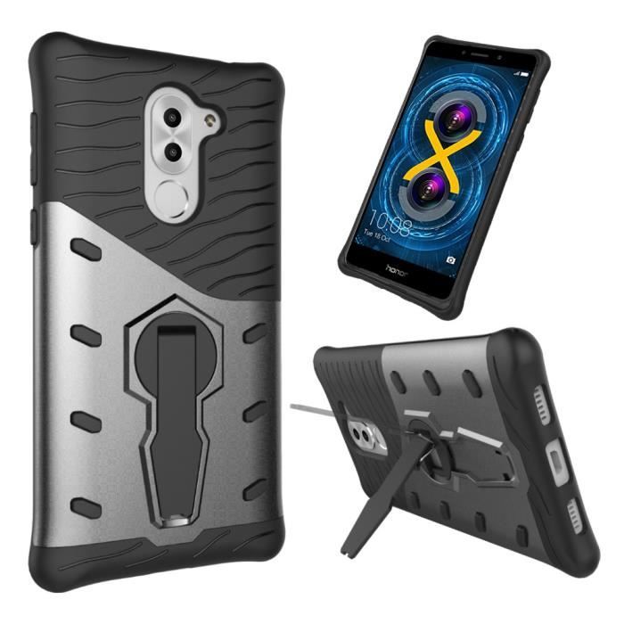 Coque hybrid grise Huawei Honor 6X PRO avec stand Housse