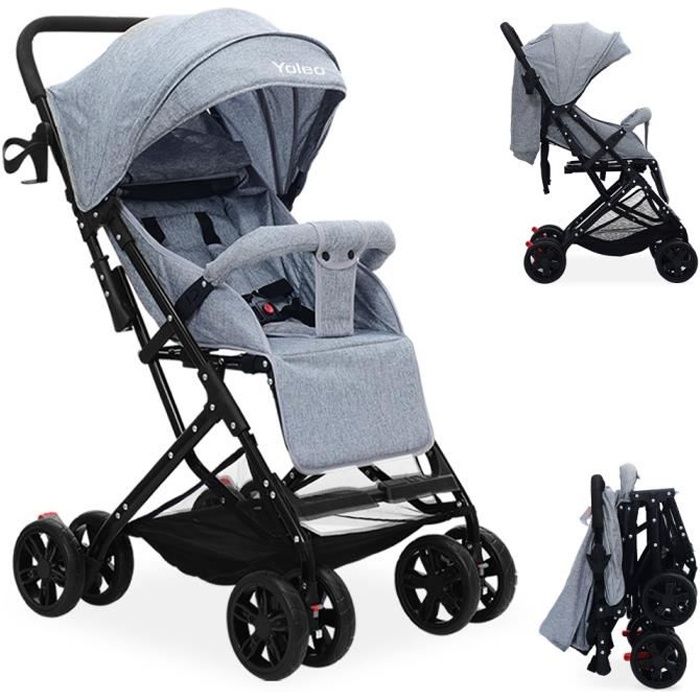 YOLEO Poussette Canne Bébé, Landaus Suspension 4 Roues, Poussette Voyage  Avion, Confort, Ultra Légère, Pliante Gris - Cdiscount Puériculture & Eveil  bébé