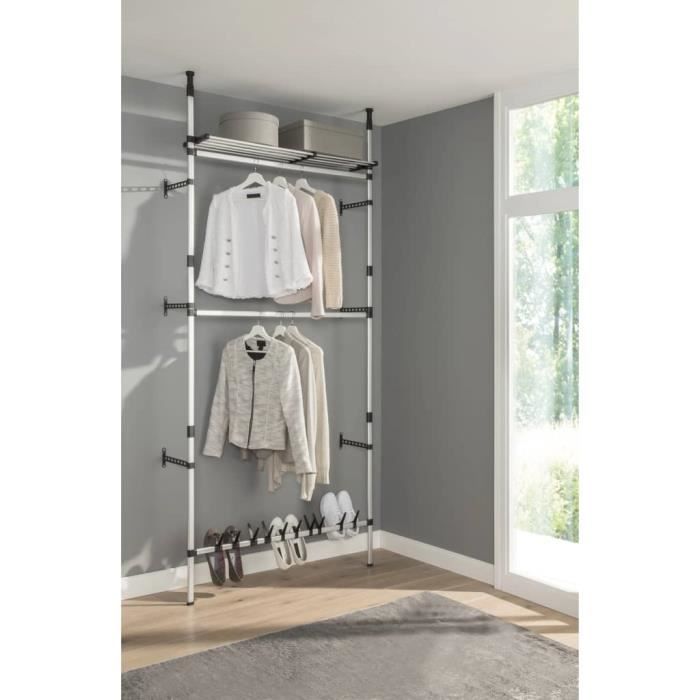 Système de garde-robe télescopique barres et étagère Aluminium - Portemanteau Télescopique - Armoire Télescopique - Organisation Garde Robe - Dressing Pliable - Espace Rangement Système de garde-robe télescopique barres et étagère Aluminium - Portemanteau Télescopique - Armoire Télescopique - Organisation Garde Robe - Dressing Pliable - Espace Rangement