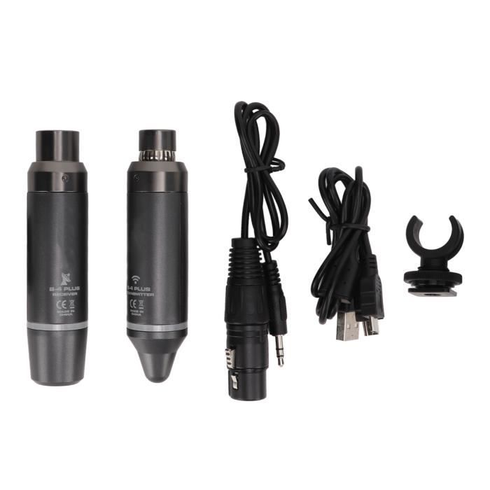 Système Micro Sans Fil 2.4 GHz - Émetteur + Récepteur XLR - Portée 30 M - Pour Micros Dynamiques Et à Condensateur - Noir