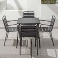 Table de jardin et 4 fauteuils empilables - 70 x 70 x 72 cm - Acier - Palavas - Gris-1