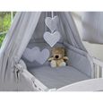 Ciel de lit bébé en tissu gris à coeurs avec fleche de lit support-1