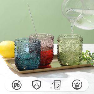 Verres à Eau Colorés Soufflés à La Main - Capacité 300 Ml Environ, Motifs Traditionnels, Lavage Main