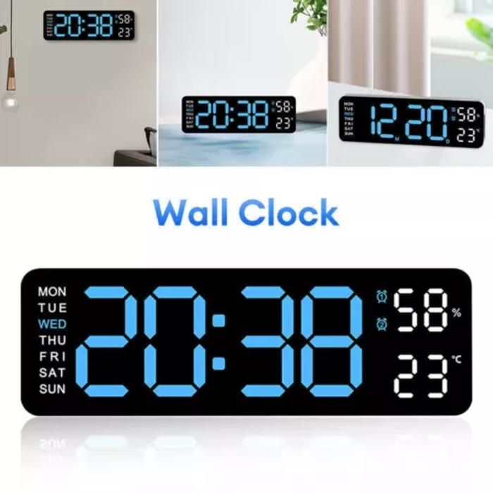 Horloge murale numérique à LED avec télécommande, affichage de la