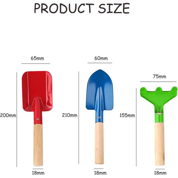 3 PCS Enfants Outils à Main de Jardin, Mini-Pelle Plante de Jardin avec Poignée en Bois, Pelle Sûre avec Petite Pelle à Râteau et Jouet de Jardin à la Truelle (Adapté pour