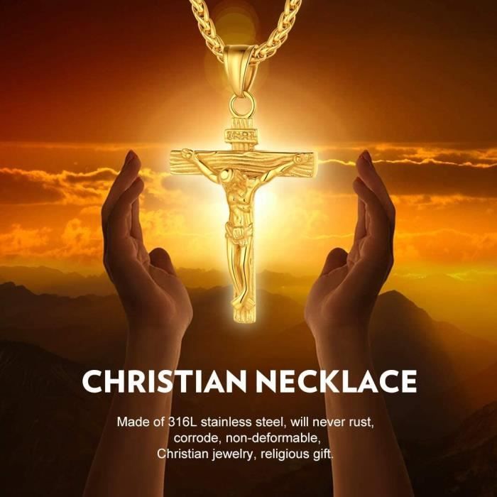 Grand Pendentif Croix 70mm Gravé Bible Acier Satiné Dolly-Bijoux - Neuf Avec étiquettes