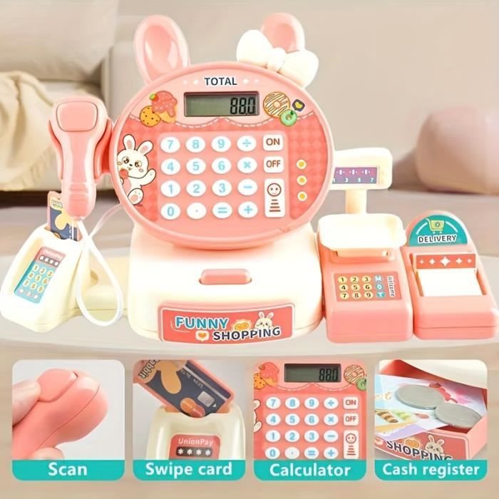 Caisse Enregistreuse Jouet Enfant - Calculatrice Réelle, Scanner Lumineux - Jeu De Rôle 3+ Ans