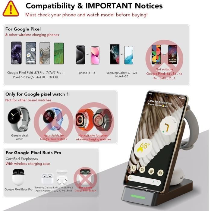 Chargeur Sans Fil Pour Google Pixel Watch,3 En 1 Station De Recharge Pour Google Pixel 7 Pro7A