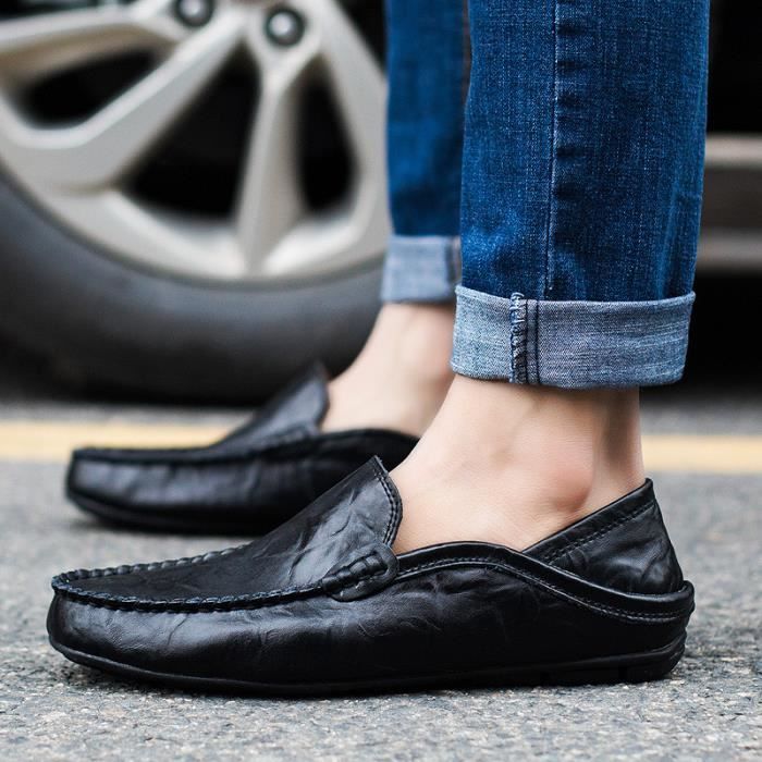 Chaussures Homme en Cuir Noir - JS™ SLIP-ON - Couture Fashion