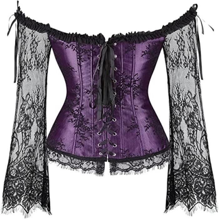 Corset Guepiere Femme Retro en Dentelle Violet Cdiscount Pret a Porter