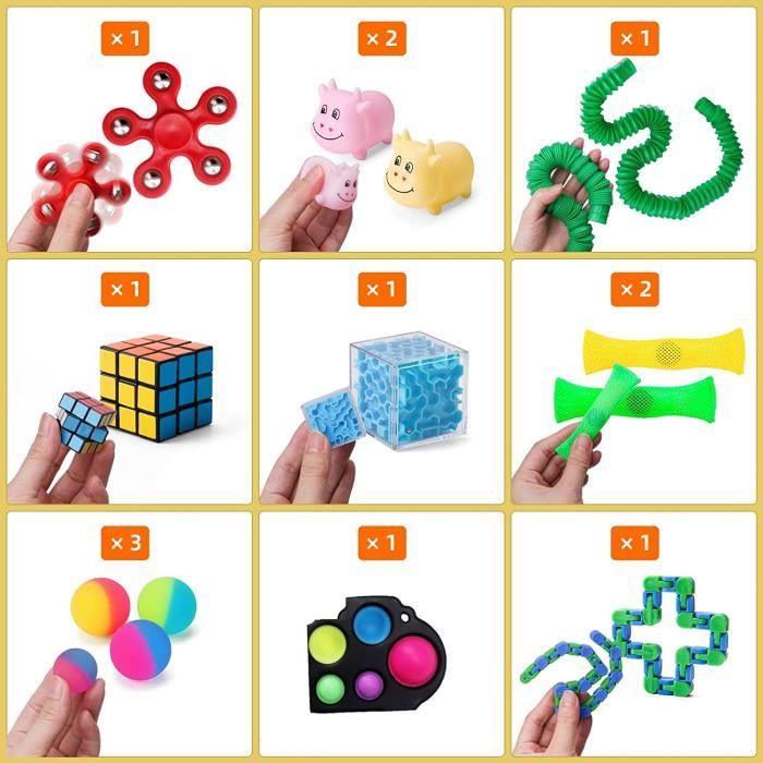 Toys Lot de 27 jouets anti-stress Pop It avec boule anti-stress à
